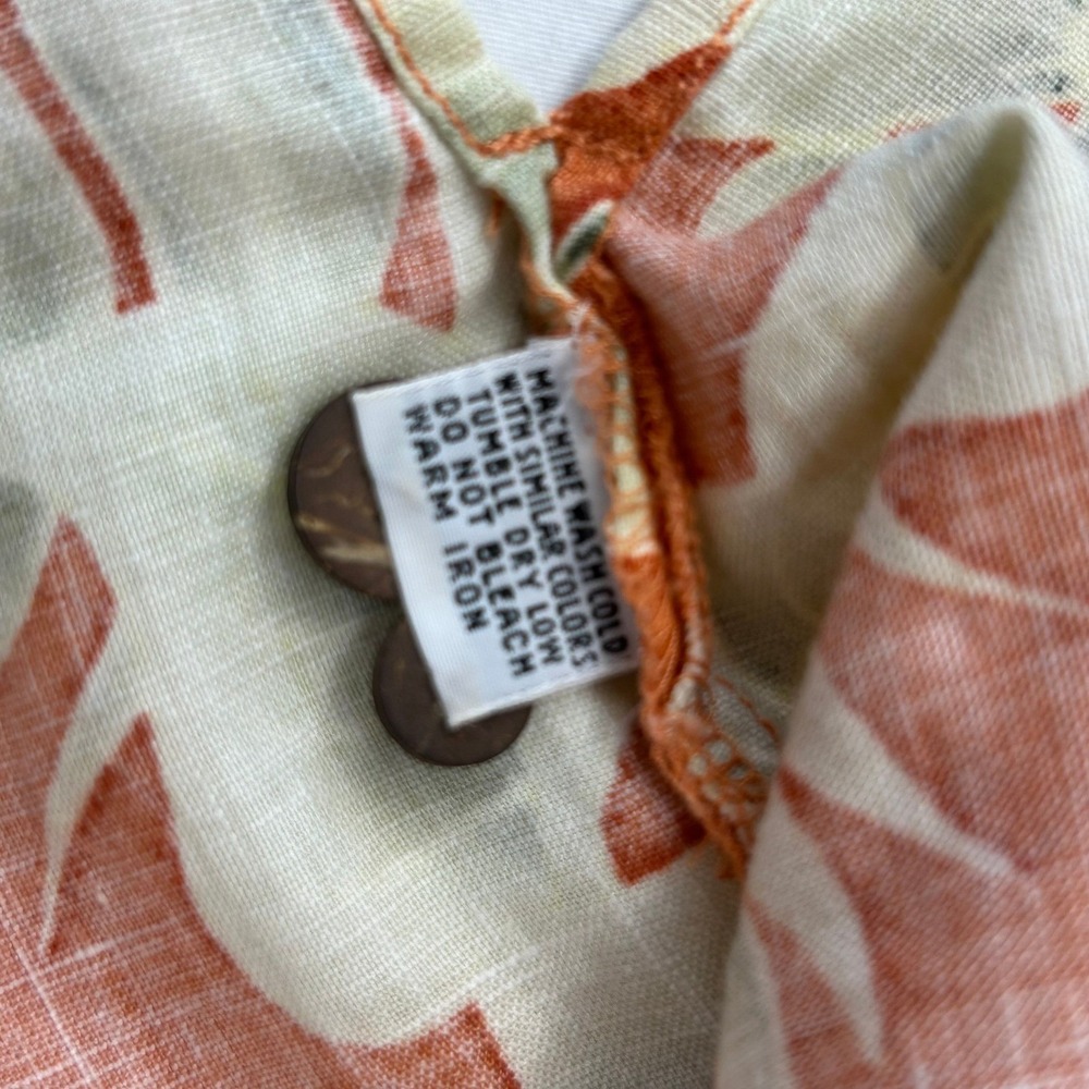 Tommy Bahama Linen Camp Shirt Mens M Orange Floral Tropical Island Hong Kong - Picture 7 of 9
